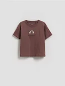 Bluzki dla niemowląt - Reserved - Bawełniany t-shirt z nadrukiem - ciemnofioletowy - miniaturka - grafika 1