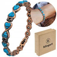 Bransoletki - BLINGART BRANSOLETKA MIEDZIANA damska z MAGNESAMI i kamieniami TURKUSU - miniaturka - grafika 1