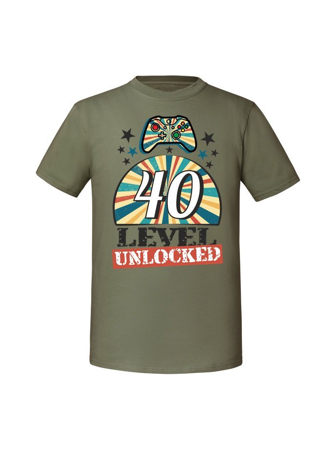 Męska koszulka z nadrukiem - 40 Level Unlocked Olive 3XL