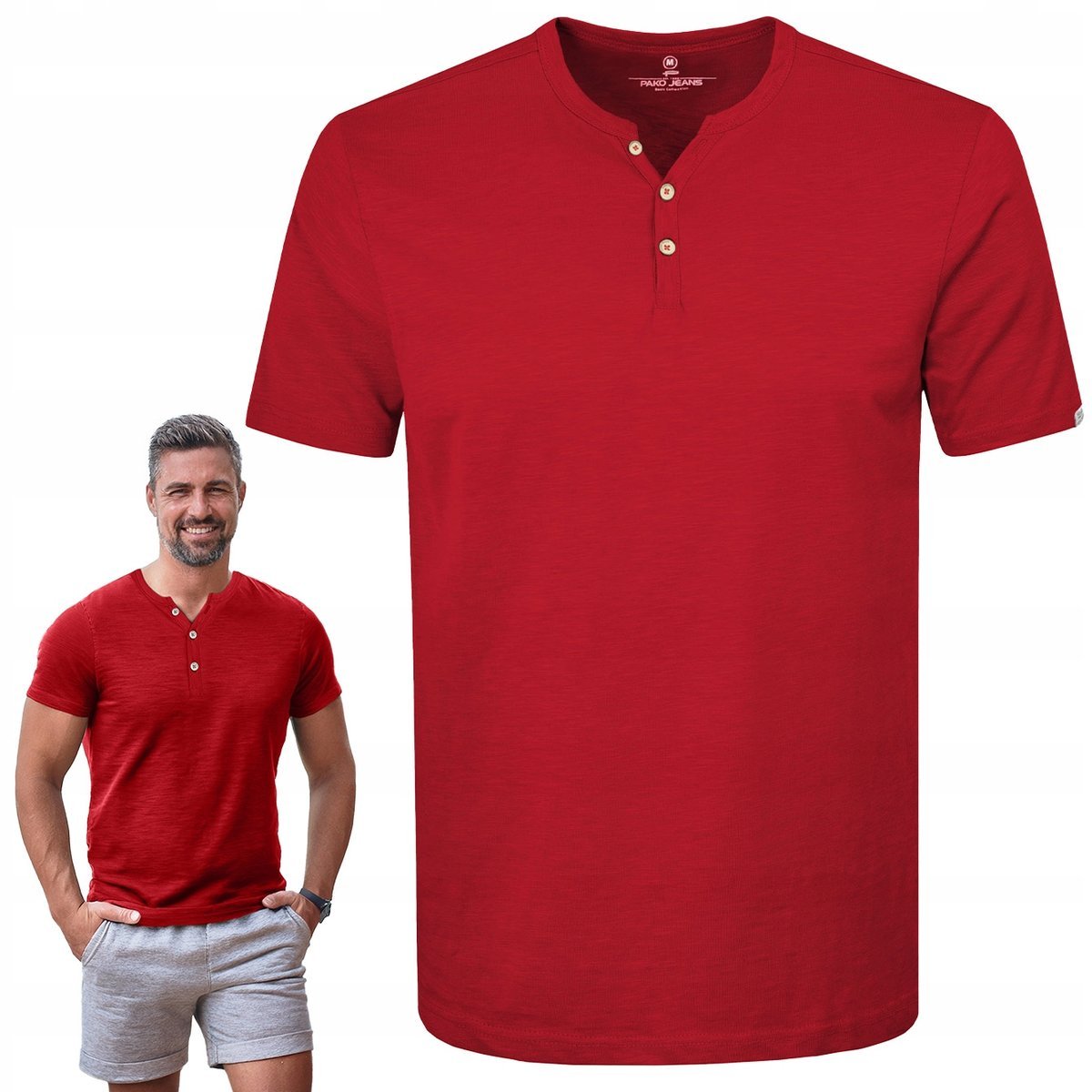 T-SHIRT Męski Koszulka w Serek BORDOWA Bawełniana NOEL 4XL Pako Jeans