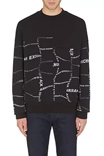 Armani Exchange Męska bluza z okrągłym wycięciem pod szyją z bawełny organicznej i polaru poliestrowego, czarny, XXL - Bluzy męskie - miniaturka - grafika 1