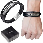 Bransolety męskie - BRANSOLETKA SKÓRZANA MĘSKA STAL SKÓRA + GRAWER - miniaturka - grafika 1