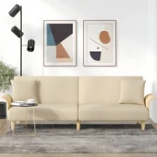 Sofy i kanapy - vidaXL Rozkładana kanapa z podłokietnikami, kremowa, obita tkaniną - miniaturka - grafika 1