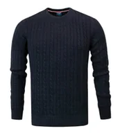 Swetry męskie - Bawełniany Sweter Męski - Pako Jeans - Splot Warkoczowy - Granatowy - miniaturka - grafika 1
