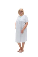 Bielizna nocna - KOSZULA NOCNA DAMSKA 3XL KRÓTKI RĘKAW BAWEŁNIANA LUŹNA ROZPINANA BIAŁA W KWIATY - miniaturka - grafika 1