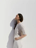 Swetry damskie - Reserved - Sweter z ozdobnym wiązaniem - kremowy - miniaturka - grafika 1