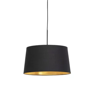 QAZQA Lampa wisząca klosz bawełniany czarno-złoty 40cm - Combi - Lampy sufitowe - miniaturka - grafika 1
