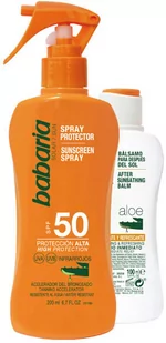 Zestaw Babaria Spray do ochrony przeciwsłonecznej SPF50 200 ml + Balsam po opalianiu 100 ml (8410412705431) - Zestawy kosmetyków damskich - miniaturka - grafika 1