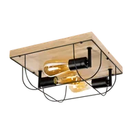 Lampy sufitowe - Britop Industrialna LAMPA sufitowa NETUNO 92043374 drewniana OPRAWA druciana retro drewno czarna - miniaturka - grafika 1