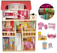 Domki dla lalek - DUŻY DREWNIANY DOMEK DLA LALEK + światło LED MEBLE Prezent dla 3 4 Latki - miniaturka - grafika 1