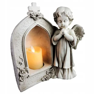 ANIOŁ STRÓŻ Z KAPLICZKĄ I ŚWIECĄ LED ZNICZ LED NA GRÓB - Lampiony i znicze - miniaturka - grafika 1