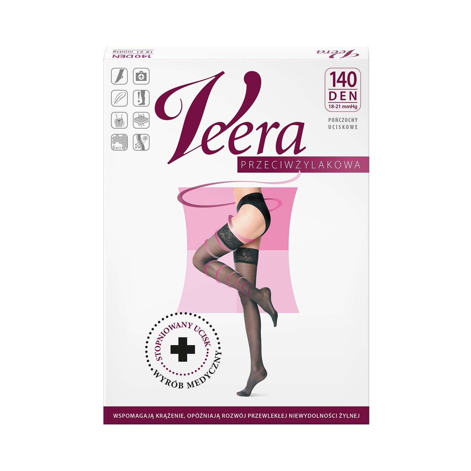 Veera Pończochy Przeciwżylakowe Otwarte Palce 140 Den Kolor Solei