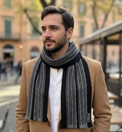 Apaszki i szaliki męskie - Szalik Męski Czarny Szal Wełna - miniaturka - grafika 1