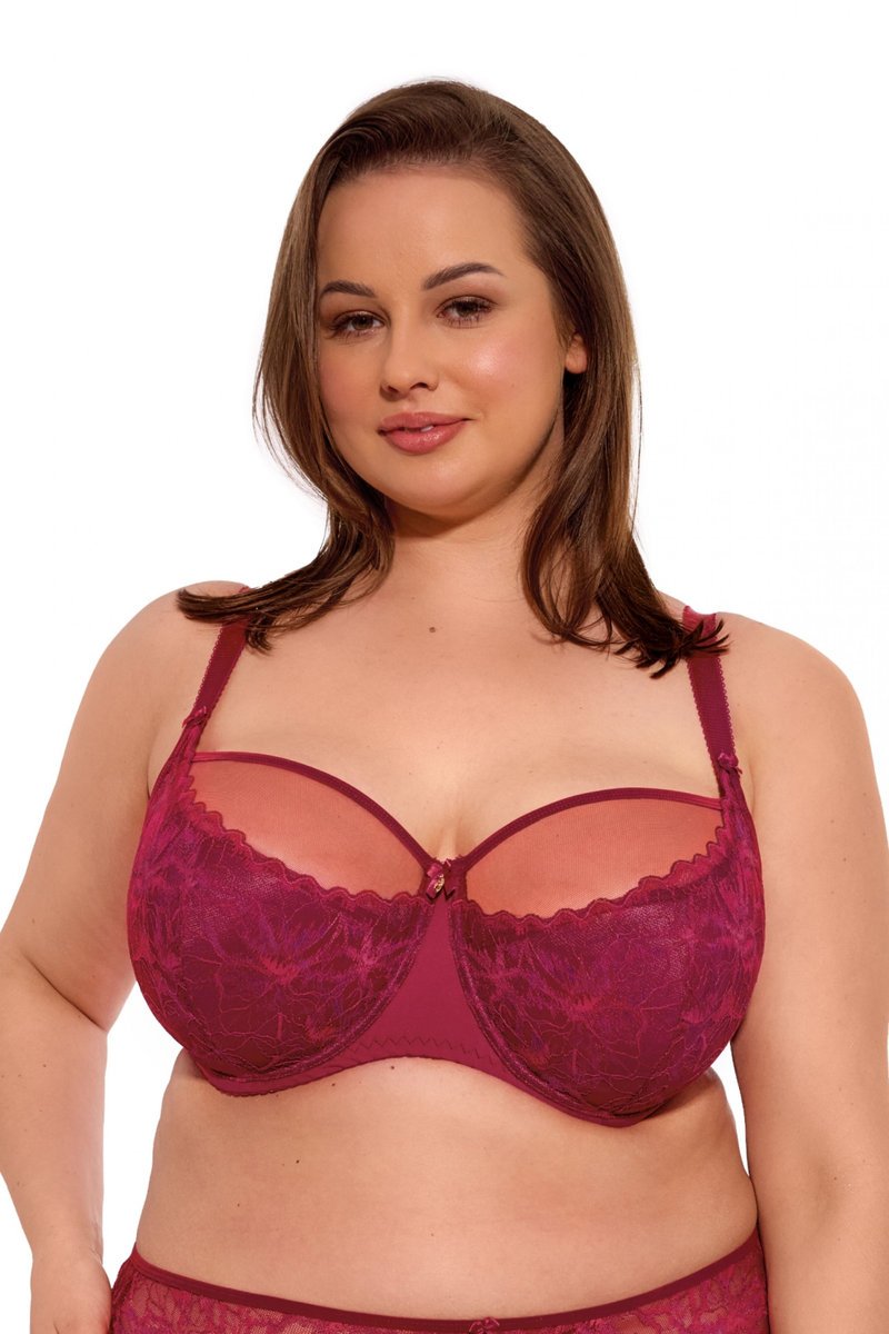 Biustonosz z koronką Semi-Soft Evy MAXI 1275 półusztywniany malinowy 100G