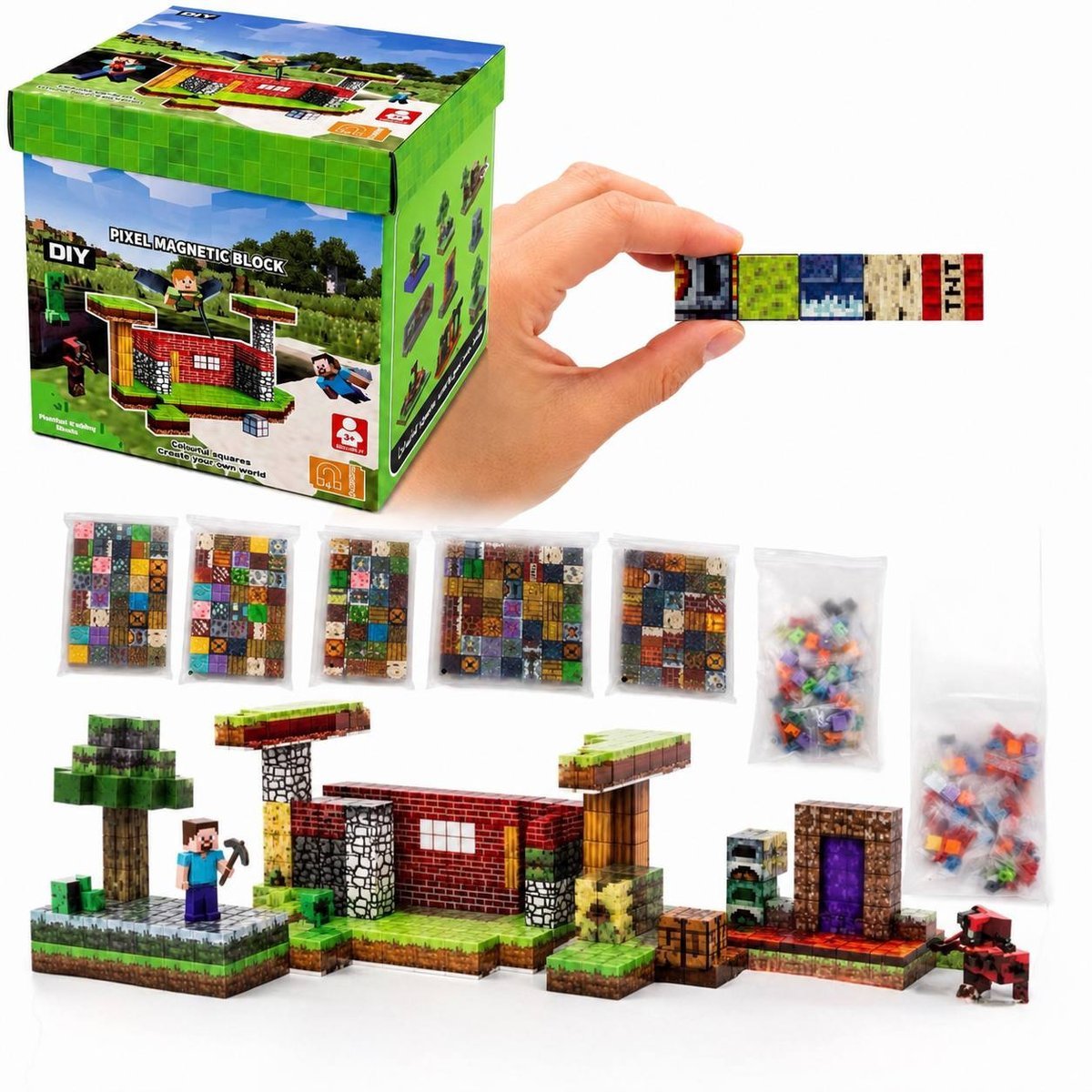 Magnetyczne Klocki Pixel DIY 280 elementów + 10 figurek