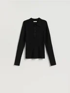 Bluzki damskie - Reserved - Bluzka z kołnierzykiem - czarny - miniaturka - grafika 1