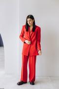 Spodnie damskie - Szerokie spodnie damskie stylowe czerwonego koloru - miniaturka - grafika 1
