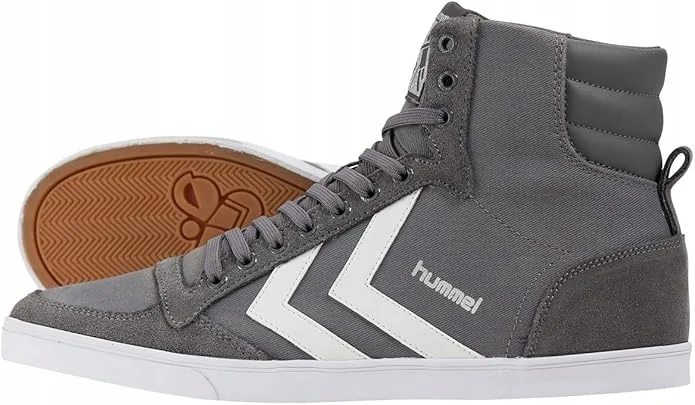 HUMMEL SZARE WYSOKIE TRAMPKI MĘSKIE Z BIAŁYMI LOGO SPORTOWE 38 16LA