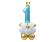 Baby shower i roczek - Zestaw balonów na roczek niebiesko-złoty - 19 szt. - miniaturka - grafika 1