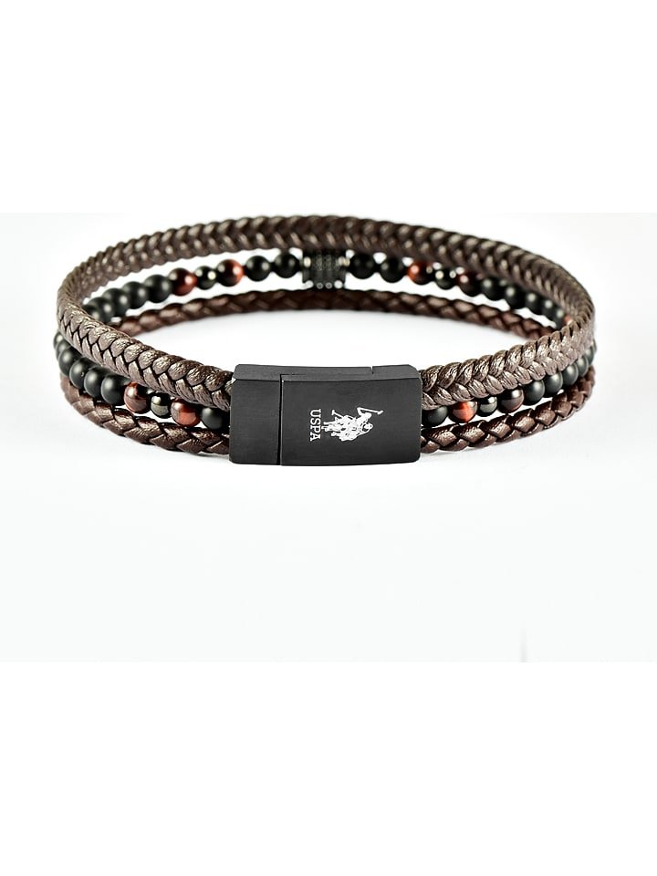 U.S. Polo Assn. Skórzana bransoletka w kolorze ciemnobrązowym