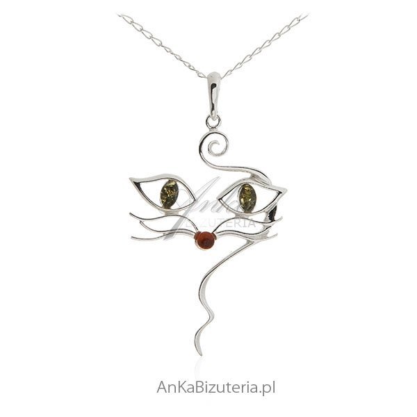 ankabizuteria.pl Zawieszka srebrna z bursztynem DUŻY Kot
