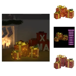 vidaXL Zestaw dekoracji pudełek na prezenty 3 szt. Czerwone oświetlenie zewnętrzne i wewnętrzne - lampki choinkowe - Oświetlenie świąteczne - miniaturka - grafika 1
