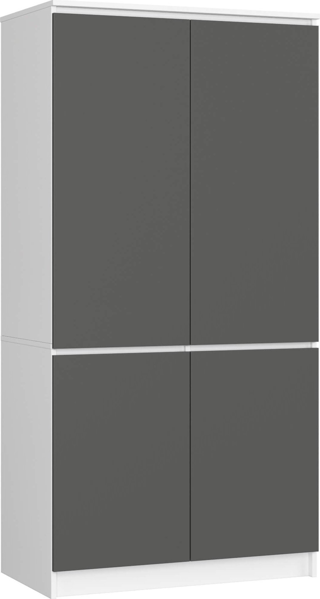 Fabryka Mebli Akord Szafa do sypialni 90 cm 4 drzwi 4 półki drążek na ubrania - biała-szara