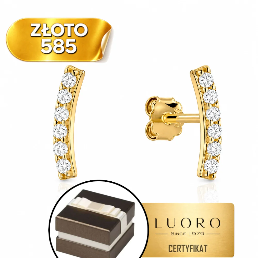 KOLCZYKI ZŁOTE 585 14K PAŁECZKI Z CYRKONIAMI SZTYFT ELEGANCKIE 1,8 CM