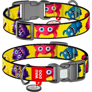 Obroża dla psa nylonowa WAUDOG Nylon z paszportem QR, rysunek "Futrzane potwory", rozmiar S, 25-35 cm, 15 mm - Obroże dla psów - miniaturka - grafika 1