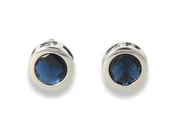 Kolczyki - Klipsy do uszu srebrne okrągłe granatowe - miniaturka - grafika 1