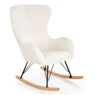 Fotele - Kremowy fotel bujany boucle na drewnianych płozach P0-T37 - miniaturka - grafika 1