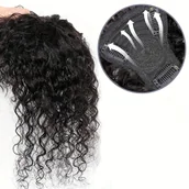 Pozostałe akcesoria fryzjerskie - TEMU Elegancki czarny kręcony topper z grzywką: 100% ludzkich włosów Toppery dla kobiet - Wsuwane przedłużanie włosów do codziennego użytku - miniaturka - grafika 1