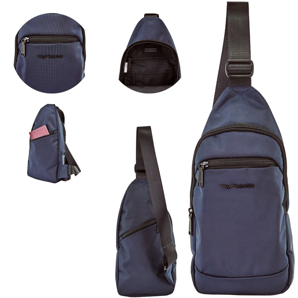 Saszetka męska crossbody WINGS lekka przewieszka na ramię, miejska i podróżna, 3L, poliester 17x6x35 cm