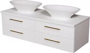 Szafka wisząca biały mat z dwiema umywalkami nablatowymi 140/50 cm Belli Gold Gante - Szafki łazienkowe - miniaturka - grafika 1