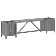 Ławki ogrodowe - Ławka ogrodowa z 2 donicami 150 cm, lite drewno akacjowe, szara - miniaturka - grafika 1