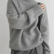 Swetry damskie - TEMU Damski elegancki sweter z długim rękawem i wysokim dekoltem - gruby, jednokolorowy szary, z nadmiernym opadaniem ramion, idealny na jesień/zimę, - miniaturka - grafika 1