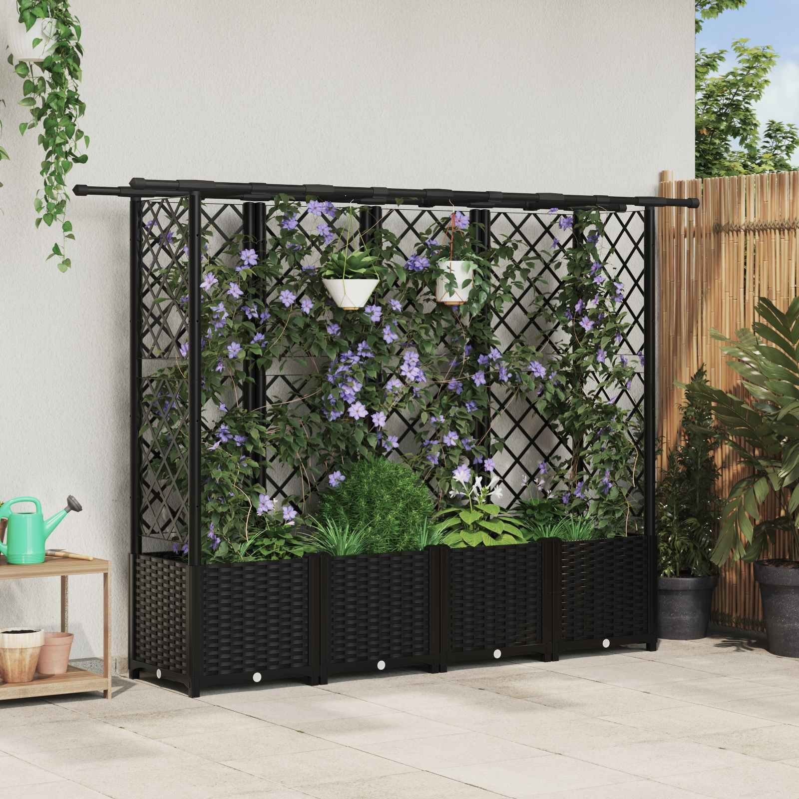 vidaXL Podniesione łóżko z kratką i dachem Czarny 202 x 40 x 138 cm PP