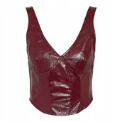Koszulki i topy damskie - NOISY MAY BORDOWY TOP Z EFEKTEM SKÓRY NA SZEROKICH RAMIĄCZKACH S XQA - miniaturka - grafika 1