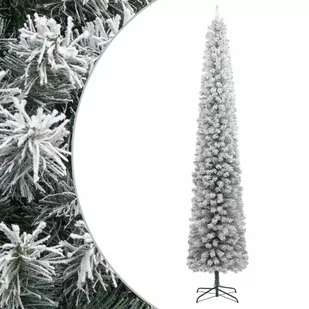 vidaXL Smukła choinka na stojaku, pokryta śniegiem, 270 cm, PVC - Choinki - miniaturka - grafika 1