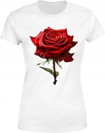 Koszulki i topy damskie - Koszulka damska elegancka aksamitna czerwona róża T-shirt damski - miniaturka - grafika 1