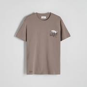 Koszulki męskie - Reserved - T-shirt regular fit z nadrukiem - Brązowy - miniaturka - grafika 1