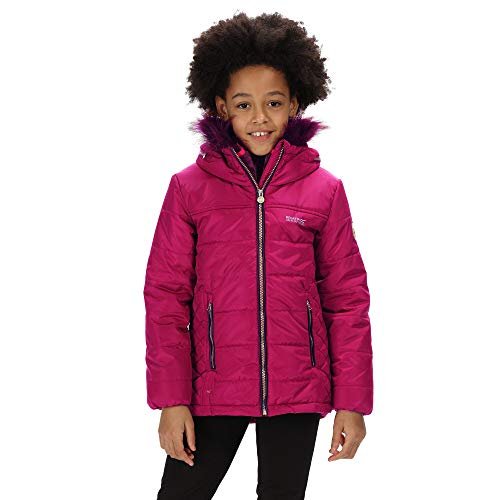 Regatta Kid's Westhill' izolowana odblaskowa kurtka z kapturem z falbaną/pikowana, burak, 7-8 lat (S)