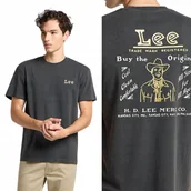 Koszulki męskie - Lee WORKING WEST TEE LUŹNY CZARNY BAWEŁNIANY T-SHIRT KOSZULKA NADRUK S - miniaturka - grafika 1