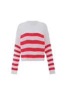 Swetry damskie - Libbi Damski sweter w paski WOLLBIAŁY Koral XL/XXL, Wełna biała, koralowa, XL - miniaturka - grafika 1