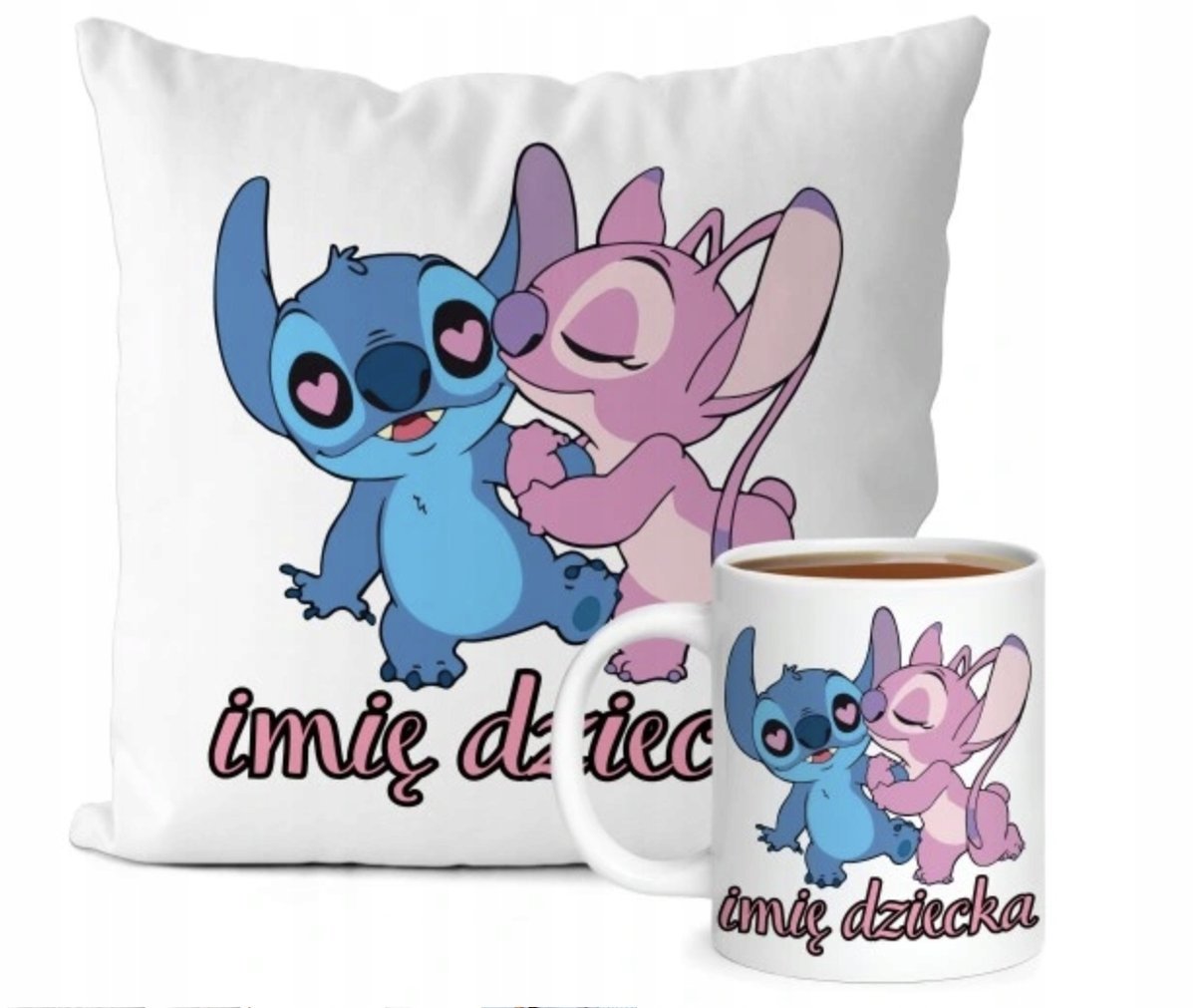ZESTAW PODUSZKA + KUBEK Prezent STICH STITCH STICZ LILO BAJKA + IMIĘ 47