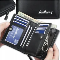 Portfele - Męski portfel skórzany na suwak czarny elegancki ochrona karty na pieniądze - miniaturka - grafika 1