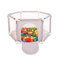 Maty edukacyjne - Selonis Sześciokąt składany KS-100X z piłeczkami 6cm szary: żółty-zielony-niebieski-czerwony-pomarańcz 63x64/200piłek - miniaturka - grafika 1