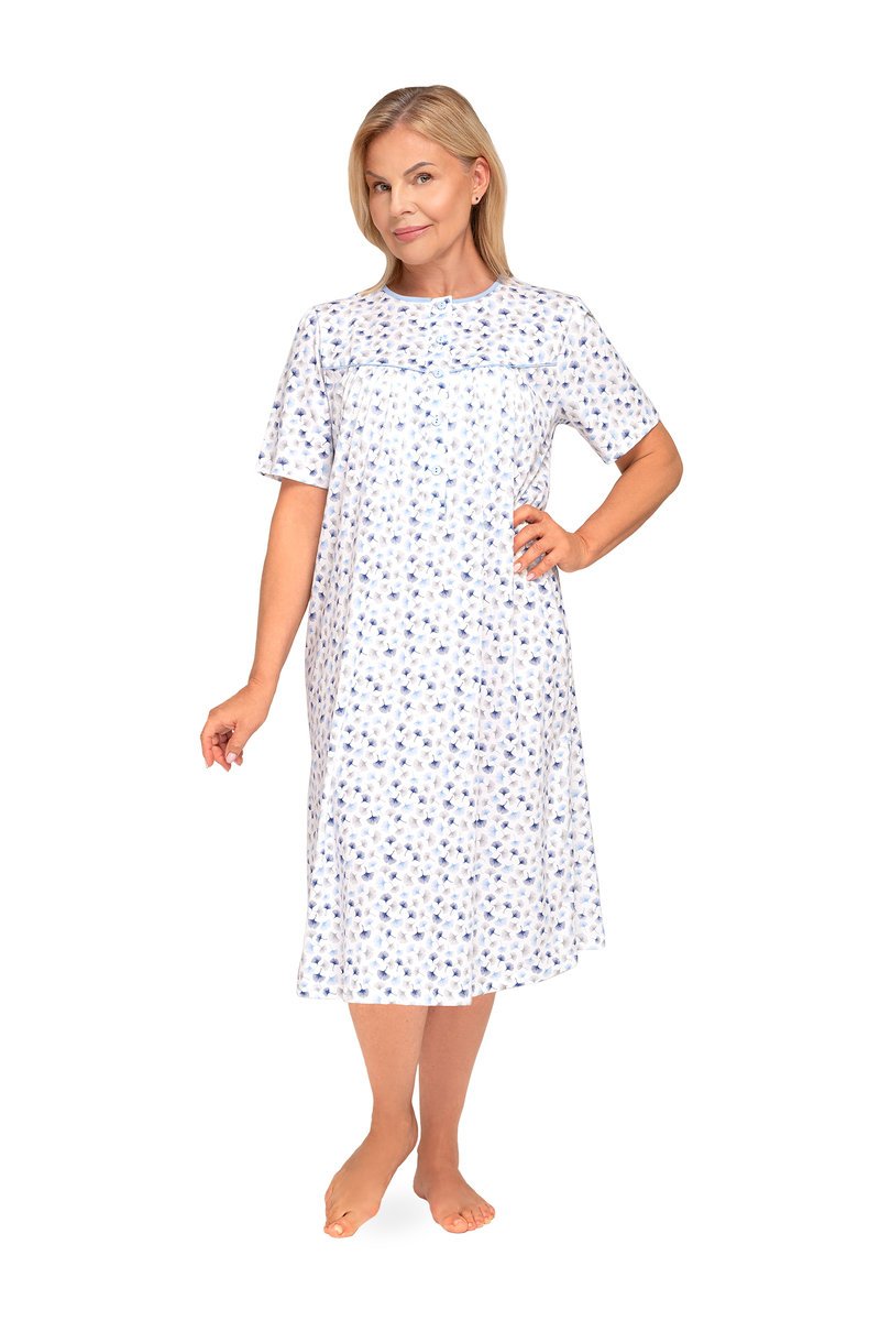 KOSZULA NOCNA DAMSKA M KRÓTKI RĘKAW BAWEŁNIANA ROZPINANA NIEBIESKA DMUCHAWCE
