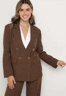 Marynarki i żakiety damskie - Brązowa Dwurzędowa Marynarka z Usztywnioną Linią Ramion Emiranea - miniaturka - grafika 1