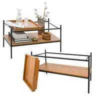 Ławy i stoliki kawowe - Stolik kawowy vintage z drewnianą tacą 90x44 Stolik metalowy do salonu - miniaturka - grafika 1